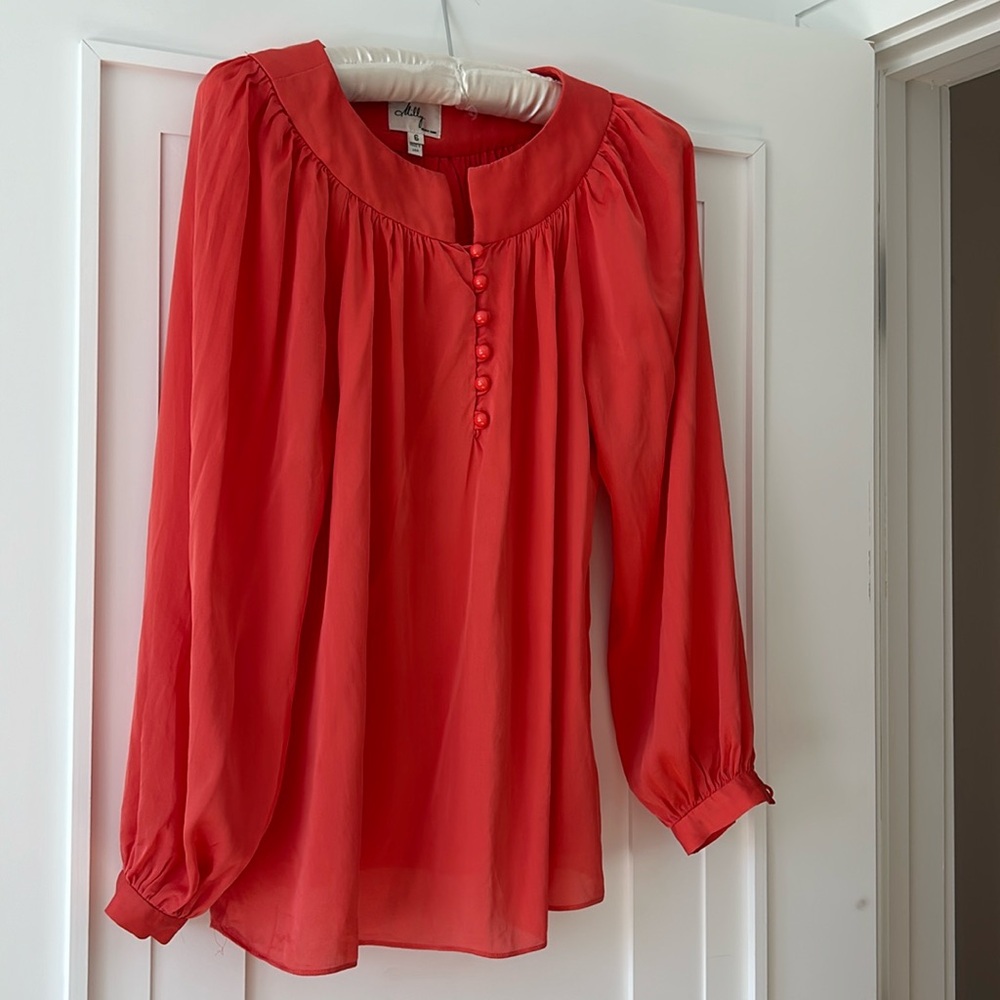 Milly silk shirt in bright orange.